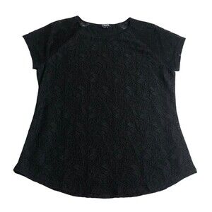 Y2K Chaps Top Womens M Black Lace Crochet Overlay Lined Cottagecore Preppy Boho